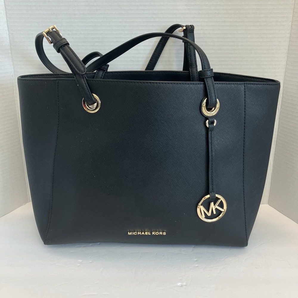 New! Michael Kors Purse Michael Leather Walsh Tote Handbag Black Laptop Pocket